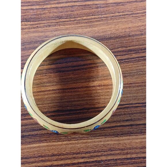 Vtg. Boho Hand Painted Wood Bangle Bracelet Floral/Geometric-Blue, Pink, Green - Picture 5 of 8